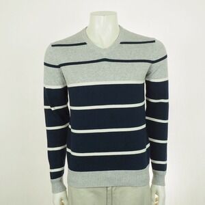 New Levi's Levis V-Neck Pullover Sweater Mens Small Gray Striped Cotton Slim Fit